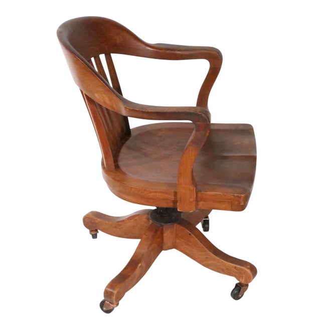 The Sikes Co., PA Early 20th Century Oak Bank of England Jury Style Swivel Desk Chair For Sale - Image 4 of 14