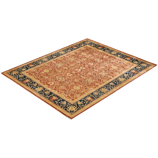 Orange Vintage Traditional Hand Knotted Wool Area Rug, Orange - 7'10" X 10'0" For Sale - Image 8 of 9