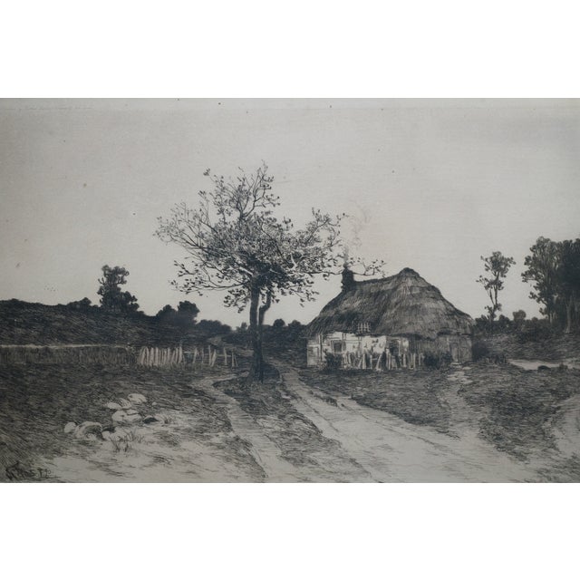 Antique Ernest C Rost Signed Cottage Farmhouse Panoramic Landscape Etching 26" For Sale - Image 9 of 14