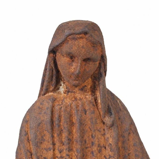 French Artist, Our Lady of Grace Religious Sculpture, 19th Century, Cast Iron For Sale - Image 3 of 9