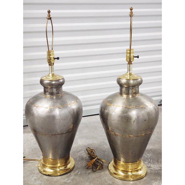 Vintage Handcrafted Metal & Brass Table Lamps-a Pair For Sale In New York - Image 6 of 15