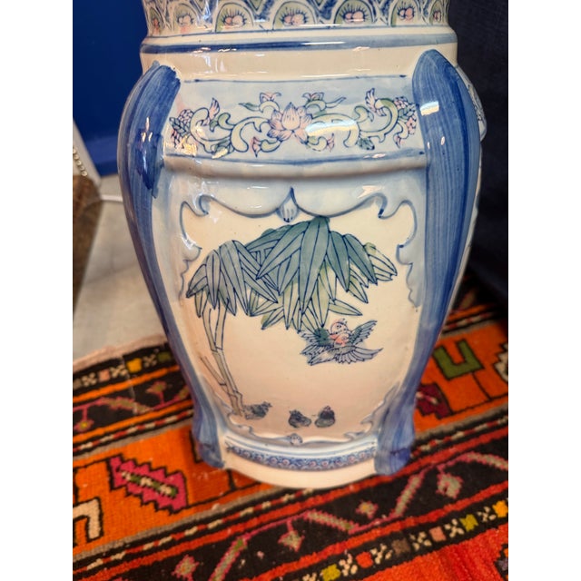1990s Ceramic Blue and White Round Garden Stool For Sale - Image 5 of 11