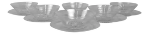 Early 20th Century Armorial Crested Etched Cut Sinclaire Hawkes Glass or Crystal Berry Bowl & Plate Sets - Set of 6