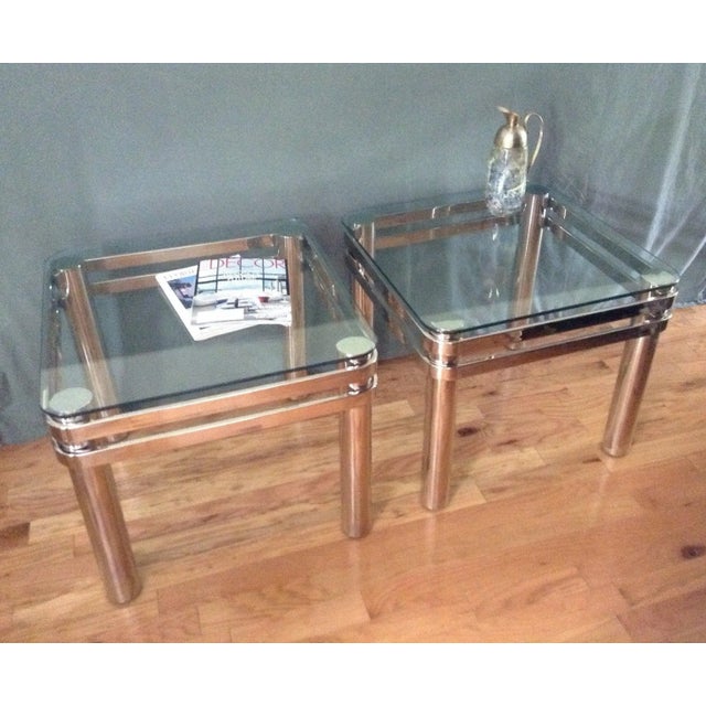 American Modern Chrome and Glass Tables Design Institute America Dia - a Pair For Sale - Image 10 of 11