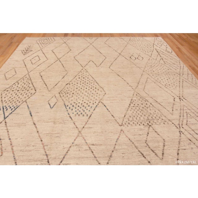 Moroccan Ivory And Brown Tribal Moroccan Beni Ourain Design Modern Rug For Sale - Image 3 of 4