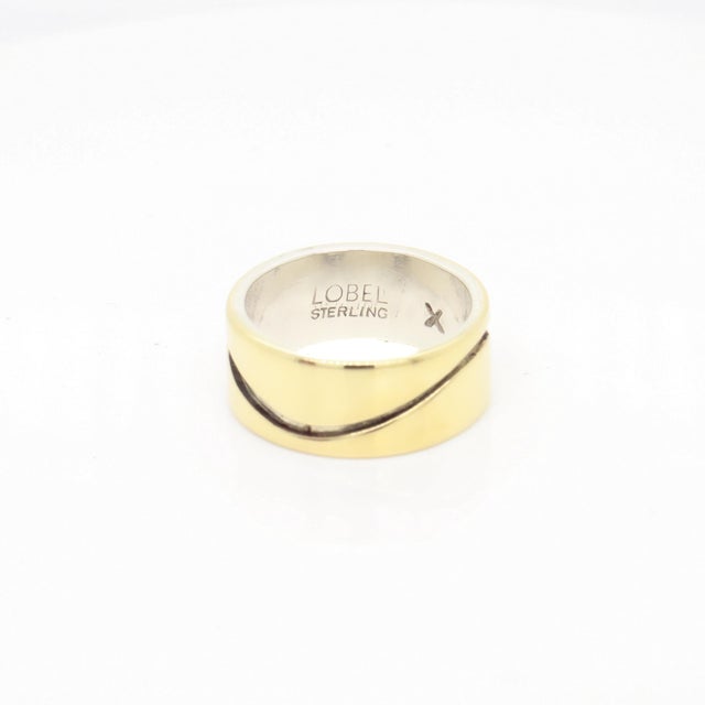Vintage Mid-Century Modernist Paul Lobel Mixed Metal Gold/Silver Cigar Band Ring For Sale - Image 12 of 13