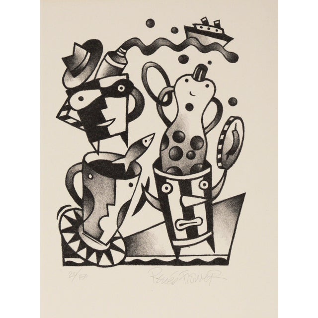 Morning Madness - Original Abstract Expressionist Lithograph Original black and white abstract geometric lithograph by...