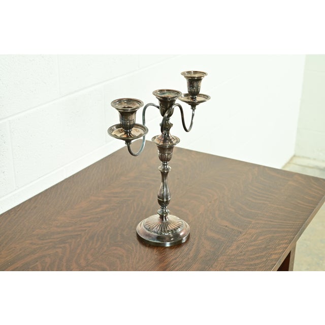 Tiffany and Co. Tiffany & Co. Style Antique Victorian Silverplate Three-Light Candelabra For Sale - Image 4 of 16