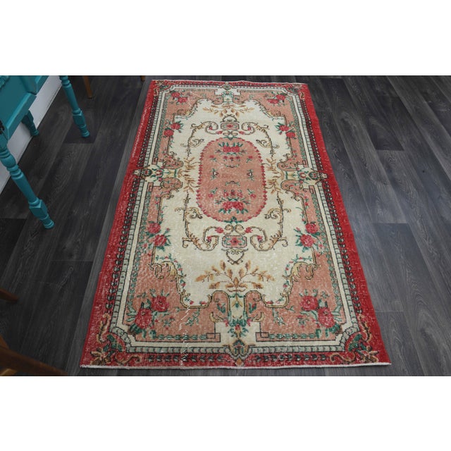 Boho Chic 1970s Vintage Handmade Wool Cotton Pink Area Rug For Sale - Image 3 of 11