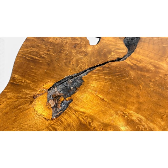Brown Live Edge Burlwood Coffee Table in the Manner of George Nakashima C. 1980 For Sale - Image 8 of 8