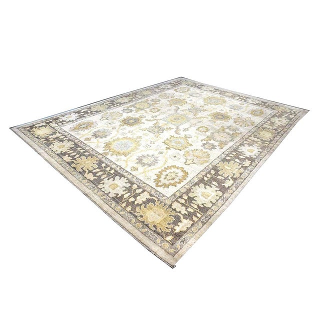 Early 21st Century 21st Century Turkish Oushak Wool 11x14 Ash Brown, Buff & Khaki Handmade Area Rug #1144080 For Sale - Image 5 of 14