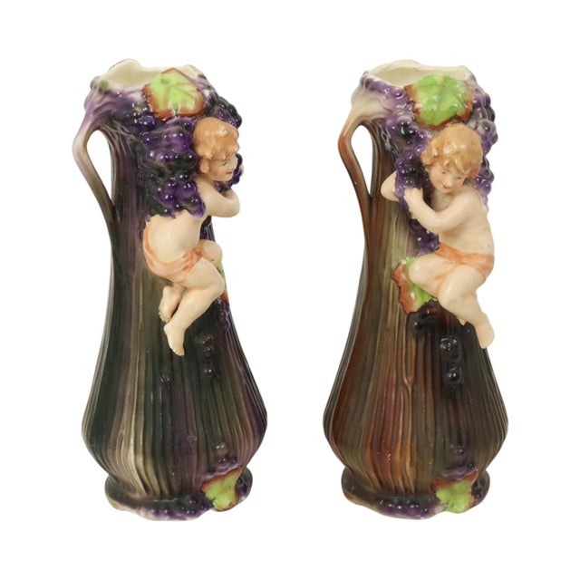 Art Nouveau Amphora Style Pottery Vases with Putti, 1890s, Set of 2 For Sale - Image 16 of 17