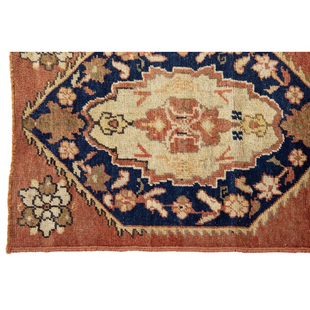 Navy Blue 1940s Vintage Traditional Turkish Anatolian Wool Runner in Rust Color For Sale - Image 8 of 8