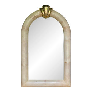 Lacquered Goat Skin and Brass Wall Mirror in the Manner of Karl Springer