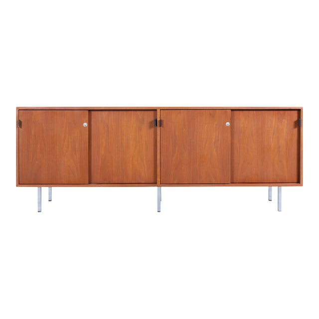 Mid-Century Modern Walnut and Chrome Credenza by Florence Knoll, 1960s For Sale