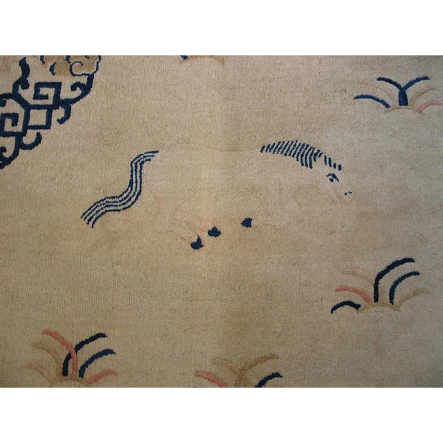 1910s Beige 1930s Hand Knotted Pile Geometric Medallion Rectangle Wool Antique Rug For Sale - Image 5 of 11