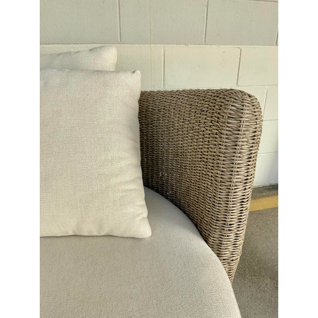 Textile Organic Modern Indoor Outdoor Greige Wicker Swivel Sunset Day Bed For Sale - Image 7 of 8