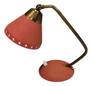 Desk Lamp in Brass and Red Lacquered Metal by Erik Wärnå, Sweden, 1950s