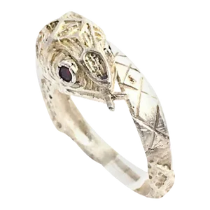 Etched Sterling Silver and Garnet Snake Ring size 7.5