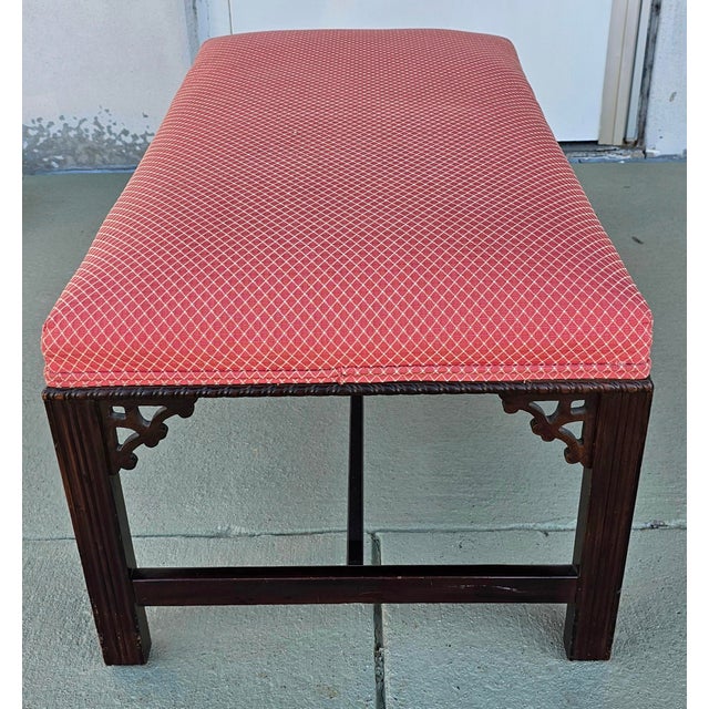 Chippendale 20th Century Chippendale Style Mahogany and Upholstered Bench For Sale - Image 3 of 10