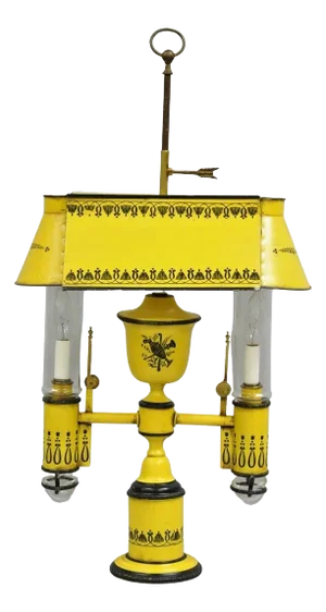 Mid 20th Century French Country Yellow Paint Italian Tole Metal Candlestick Bouilotte Table Lamp