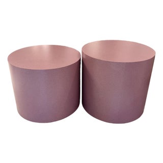 Pair of Vintage 1980’s Rolling Mauve Laminate Drum Side Tables For Sale