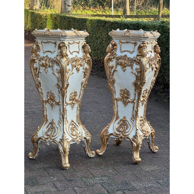 Late 20thC Italian Baroque Cream Gold Pedestals Pair For Sale - Image 18 of 18