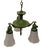 1920s Antique Art Deco Brass Pan 3 Light Chandelier Ceiling Light 1920s Green & Gold For Sale - Image 5 of 12