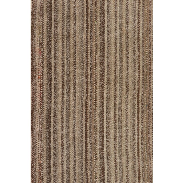Rug & Kilim’s Modern Rez Flatweave Kilim in Brown Textural Stripes For Sale In New York - Image 6 of 9
