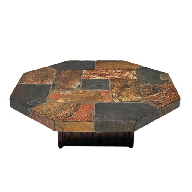 Wood Mid-Century Modern Brutalist Slate Stone Coffee Table, 1960s For Sale - Image 7 of 7