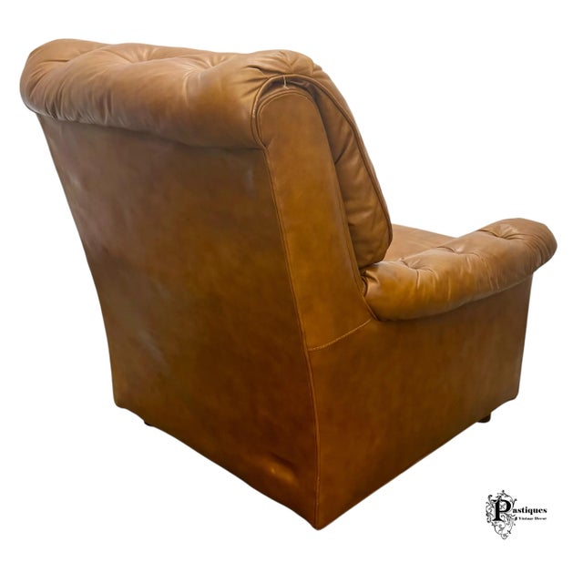 Vintage Classic Leather Traditional Style Tufted Top Grain Leather Club Chair & Ottoman For Sale In Greensboro - Image 6 of 12