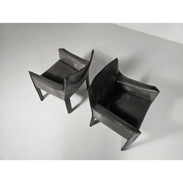 Cab-414 Armchairs in Grey Leather by Mario Bellini for Cassina, 1980s, Set of 2 For Sale - Image 6 of 11