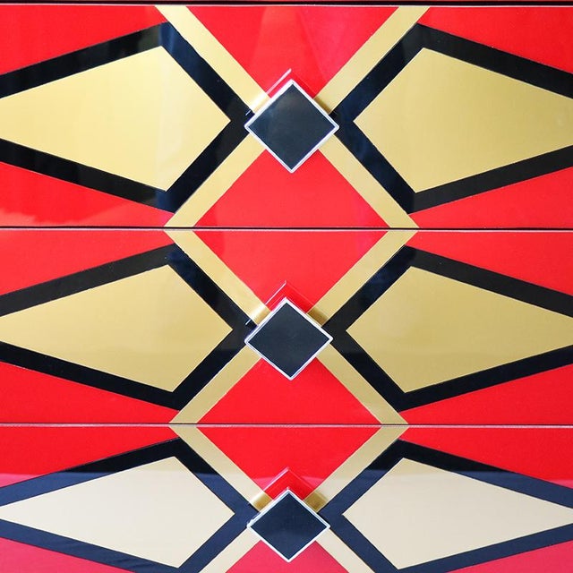 Wood Chest of Drawers with Geometric Pattern, 1980s For Sale - Image 7 of 10