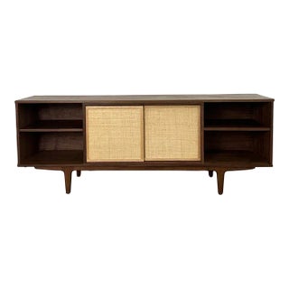 Two Toned Walnut & Cane Credenza For Sale