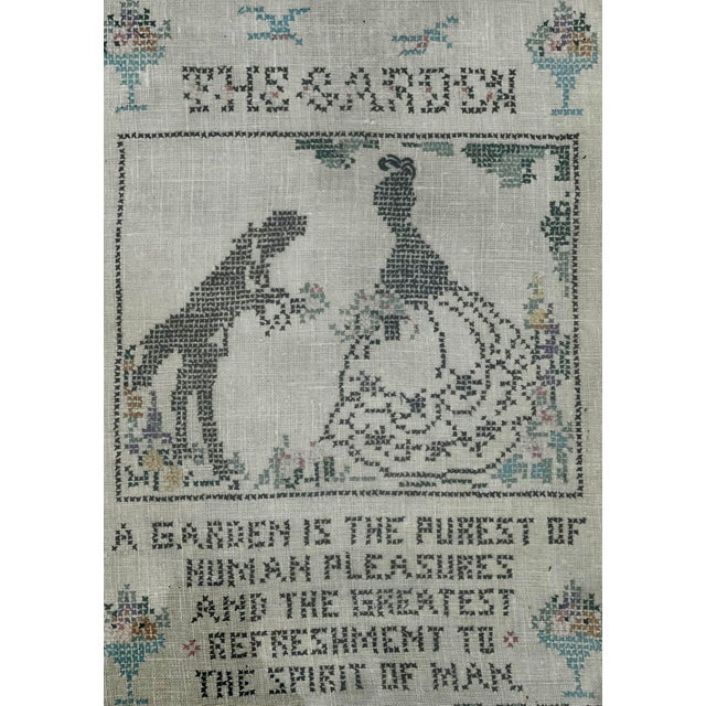 Folk Art Vintage Cross Stich 'The Garden' With Francis Bacon Quote For Sale - Image 3 of 5