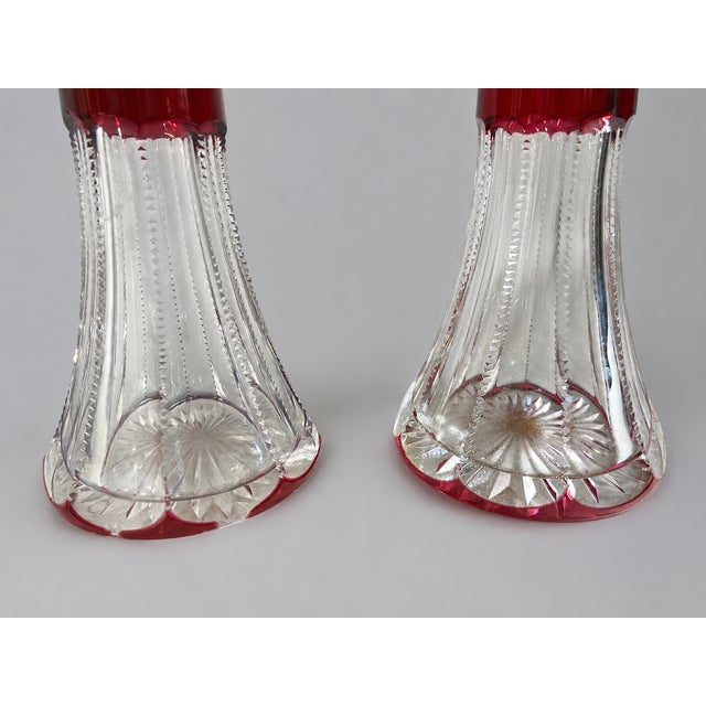 Red Early 20thC Bohemian Red Cut Crystal Vases - Pair For Sale - Image 8 of 12