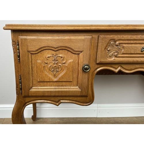 Vintage French Louis XVI Style Carved Desk in Oak For Sale - Image 3 of 12