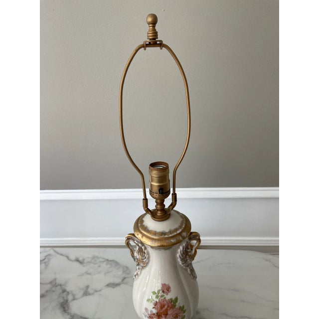 Metal Vintage Pink and Gold Wild Rose Lamp Completely Restored For Sale - Image 7 of 12