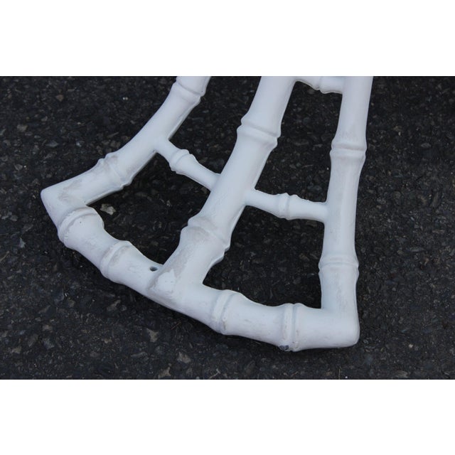 Hollywood Regency Cast Aluminum Faux Bamboo Round Glass Top Patio Table For Sale - Image 12 of 18