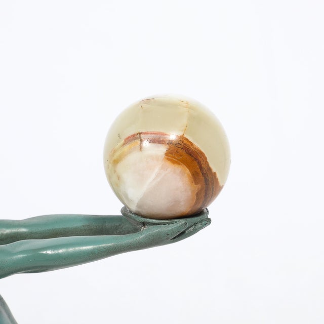 Art Deco Sculptural Onyx & Veria Green Marble Nude Flapper Signed Max Le Verrier For Sale - Image 9 of 17