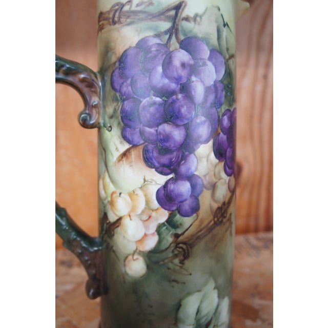 Early 20th Century Antique Delinieres & Co. French Limoges Hand Painted Wine Pitcher Tankard Grapes For Sale - Image 10 of 13