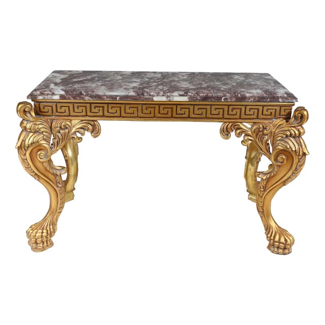 Baroque Italian Gilt Console Table in Breccia Marble For Sale