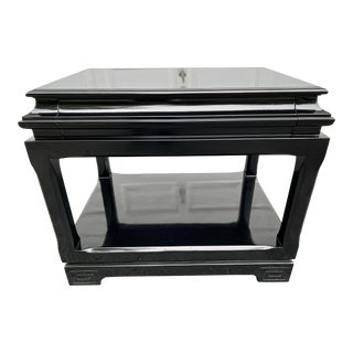 1990s Ralph Lauren Chinoiserie Black Lacquered Asian Pagoda Nightstand For Sale