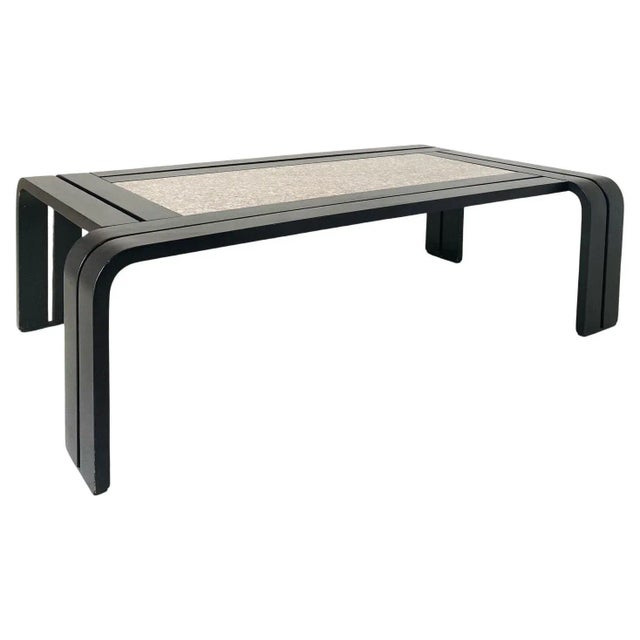 1980s Italian Modern Granite and Curved Wood Black Frame Coffee Table Stunning and very elegant 1980s vintage sofa table...