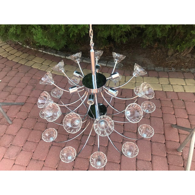 Large Glass and Chrome Chandelier For Sale - Image 9 of 18
