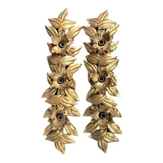 1960's Hollywood Regency Gilt Gold Floral Wall Sconces by Hans Kogl a - Pair For Sale