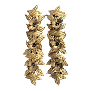 1960's Hollywood Regency Gilt Gold Floral Wall Sconces by Hans Kogl a - Pair
