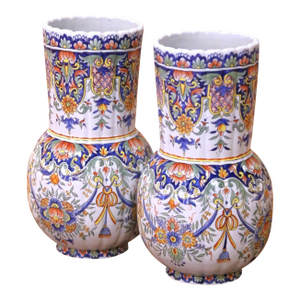 Pair of 19th Century French Desvres Faience Vases in the Rouen Taste