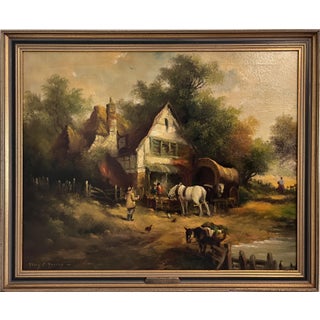 Mid 20th Century “At the Inn” by Henry T. Harvey – Vintage Oil Painting on Canvas, Framed For Sale