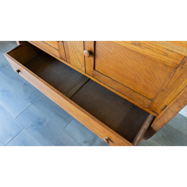 Linen Antique American Empire Tiger Oak Sideboard With Mirror, Early 20th Century For Sale - Image 8 of 11